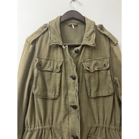 FREE PEOPLE Not Your Brother's Surplus Jacket in Distressed Army Green Sz L Gorp - Picture 3 of 14